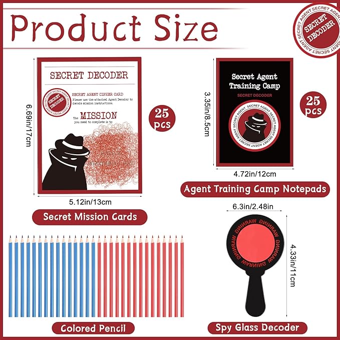 ReliThick 25 Sets Detective Party Favors Spy Secret Kit Escape Room Birthday Party Decoder with Agent Training Camp Notepads Cards Pens Treat Bags Stuffers Piñata Filler Classroom Prizes
