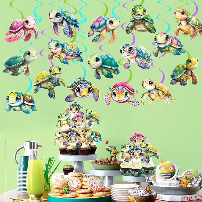 Turtle Party Hanging Swirls 20PCS Sea Turtle Theme Ceiling Swirls Decorations Turtle Birthday Party Supplies Turtles Hanging Streamers for Ocean Animals Baby Shower Decor