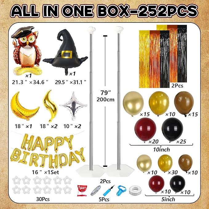 Magical Wizard School Theme Birthday Party Decorations Supplies, Burgundy Black Gold Balloon Garland Arch Kit Birthday Banner Kit for Boys Girls Baby Shower-247 Pcs