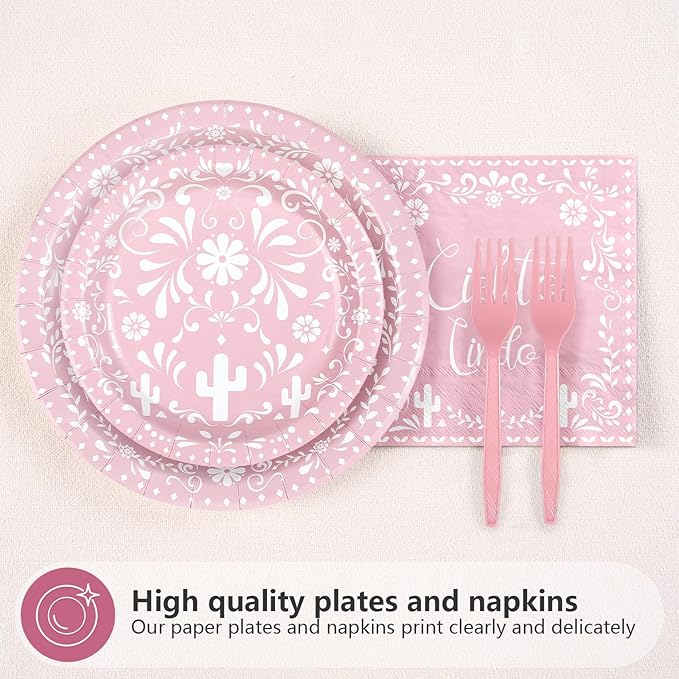 96Pcs Pink Cielito Lindo Party Decorations Mexican Fiesta Baby Shower Plates and Napkins Set Mexico Talavera Decorations for Girls Cinco De Mayo Baby Shower Birthday Party Supplies Serves 24