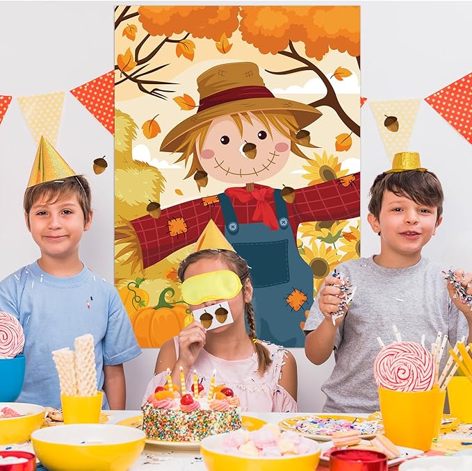 Hooqict Thanksgiving Games for Kids Party Pin The Nose on The Scarecrow Thanksgiving Activities Fall Festival Games Autumn Harvest Party Decorations, Large Pin The Tail Poster with 48 Stickers