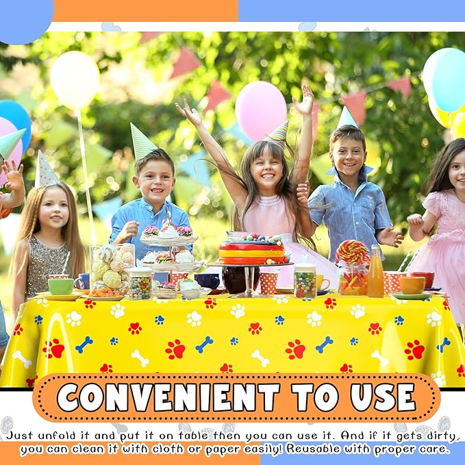 4 Pack Puppy Dog Pet Paw Print Plastic Tablecloth 54 x 108 Inches Dark Blue Yellow Red Table Cover Paw Print Disposable Rectangle Table Cover for Pet Blue Dog Birthday Party Supplies