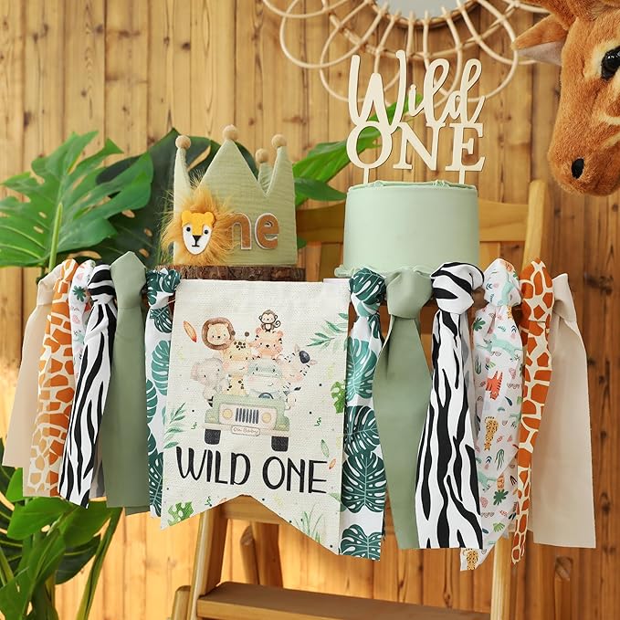 Wild One Birthday High Chair Banner Party Decoration For Boys Jungle Theme Decorative For Kids Bedroom