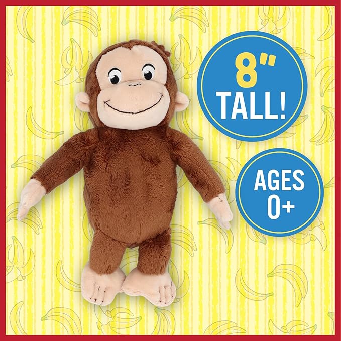 Kids Preferred Curious George Monkey Stuffed Animal Plush Toys Soft Cutest Cuddle Plushie Gifts for Baby and Toddler Boys and Girls - 8 Inches