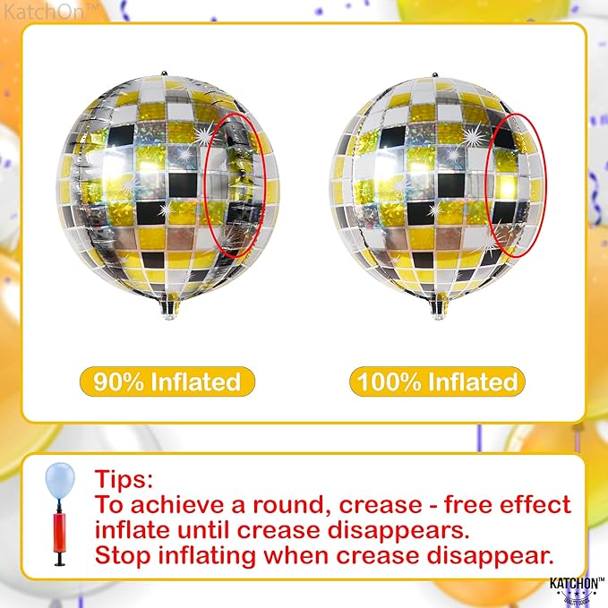 KatchOn, Multicolor Disco Ball Balloons - 22 Inch, Pack of 6 | 4D Sphere Disco Balloons for Black and Gold Birthday Decorations | Graduation Decorations 2026, Black and Gold Party Decorations