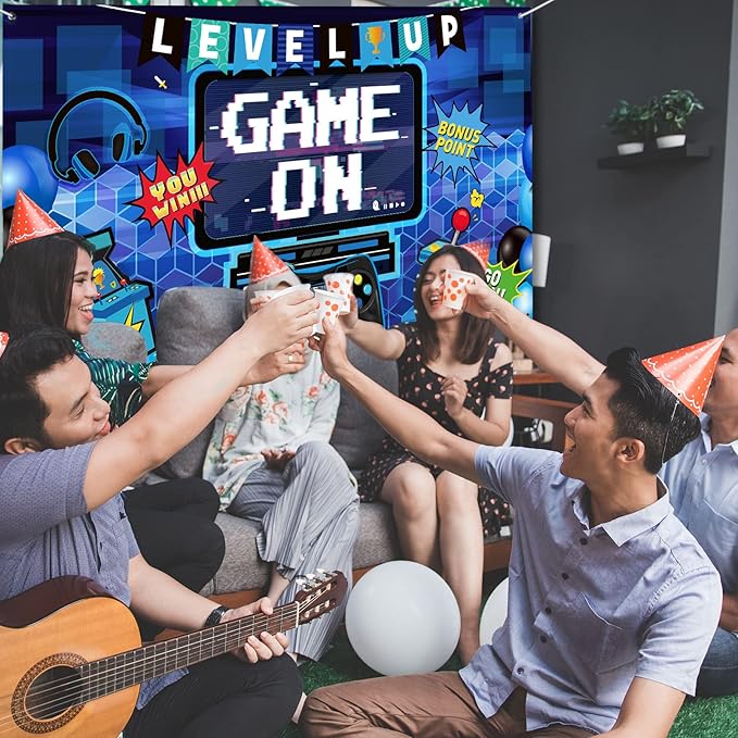 Blulu Video Game Party Decoration Video Gaming Photo Backdrop Background Birthday Photo Banner Gamer Room Decor for Game Fans Video Gamer Party Decoration Supplies (70.9 x 43.3 Inch)