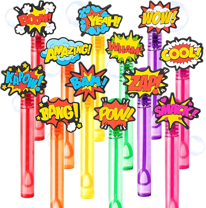 Hero Party Favors for Kids – 24PCS POW BAM ZAP Bubble Wands, Great for Birthday Supplies, Piñata Fillers, Goodie Bags & Classroom Rewards