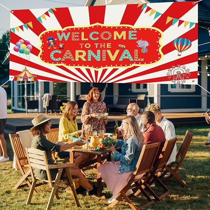 Welcome to the Carnival Banner Carnival Decorations Circus Party Supplies Backdrop for Circus Theme Party Decorations Birthday, 71 x 35 Inch