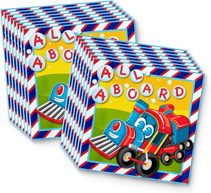 All Aboard! Train Birthday Party Supplies Set Plates Napkins Cups Tableware Kit for 16
