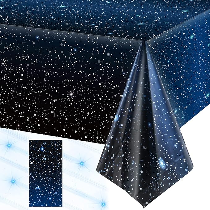 1 Piece Space Tablecloth Starry Night Tablecloth Decorations Plastic Galaxy Table Cover Space Stars Theme Party Supplies for Birthday Home Decorations, 54 x 108 Inch