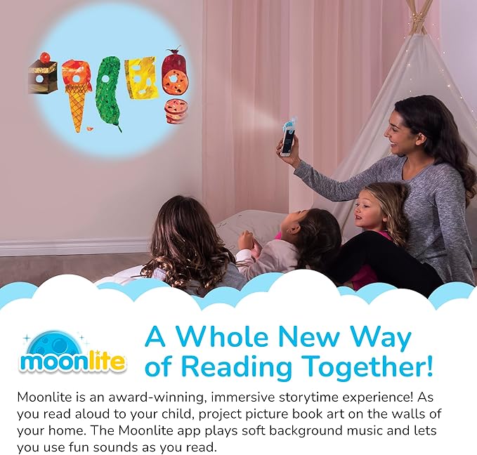 Moonlite Storytime 2-Story Bundle, Requires Moonlite Projector (Sold Separately), Chicka Chicka Boom Boom & The Very Hungry Caterpillar, Vibrant Storybook Art Projections with Sound Effects & Music
