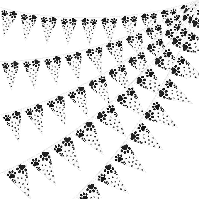 Tatuo 5 Pieces Dog Party Decorations Dalmatians Dog Birthday Banner Pet Paw Prints Pennant Bunting Banners Hanging Animal Pawprint Decorations for Pet Supplies, 7.9 x 11.4 Inch(Black)