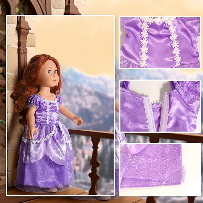 18 inch Doll Clothes and Accessories, Pricess Costumes Dress, 6 Pieces, 18 inch