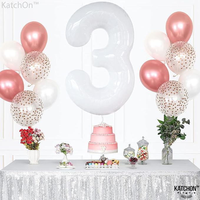 Large, Number 3 Balloon White - 40 Inch | Foil 3 Balloon Number for Black and White Happy Birthday Decorations | 3 Year Old Balloon for Party | Mylar 3 Balloon for 3rd Birthday Decorations for Girls