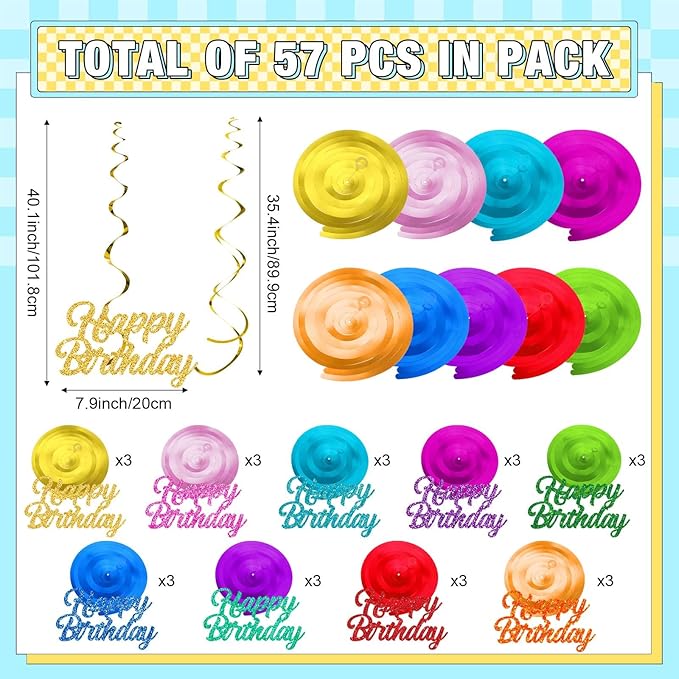 Faccito 30 Pcs Happy Birthday Hanging Swirl Decorations Happy Birthday Glitter Hanging Ornaments for Party Supplies Decor