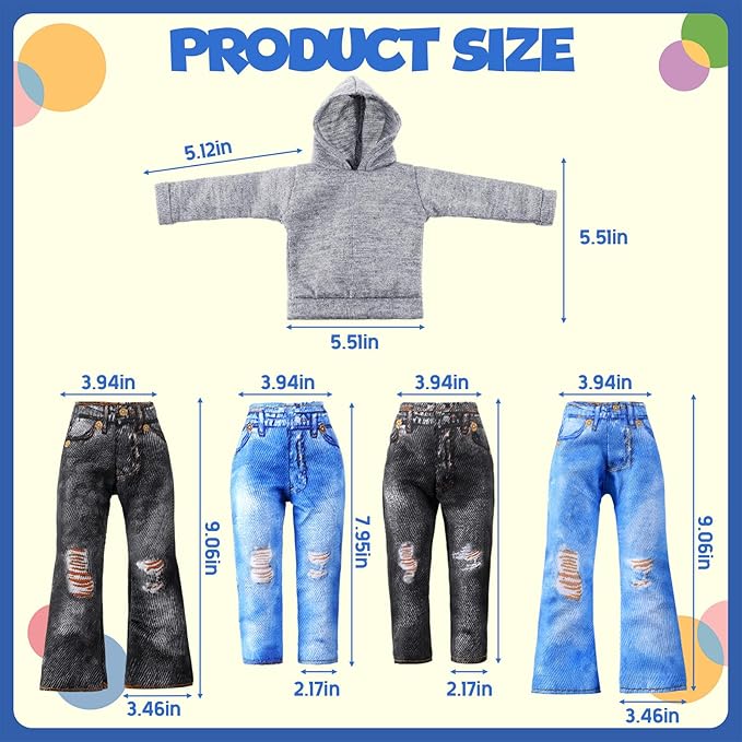 Bencailor 8 Pieces Winter 18 Inch Doll Clothes Dolly Girl Accessories Cotton Sweaters Denim Pant Regular Outfit Clothing for 18 Inch Doll(Black,White,Grey,Pink)