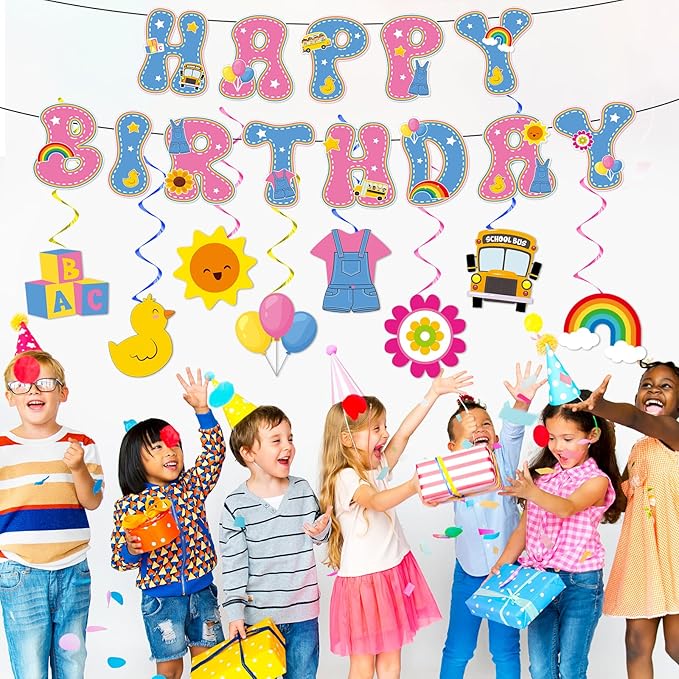 Cartoon Girls Hanging Swirl Banner English Teacher Birthday Party Decorations English Teachers Parties Ceiling Decor Cartoon Teachers Fans Hanging Streamer for Kids Birthday Classroom Party Supplies