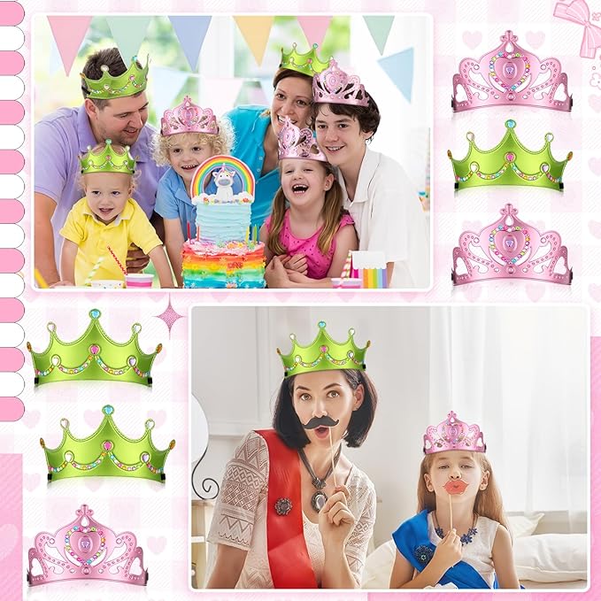 Yaomiao 44 Pcs Birthday Foam Crowns for Kids Princess Tiaras King Hat Bulk Diamond Sticker Kits for Crown Party Supplies