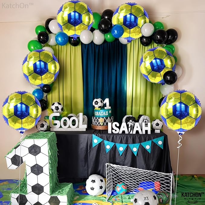 KatchOn, Yellow and Blue Soccer Balloons - 18 Inch, Pack of 6 | Soccer Birthday Party Decorations, Sports Themed Party Decorations | soccer decorations For Party With Blue and Yellow Balloons