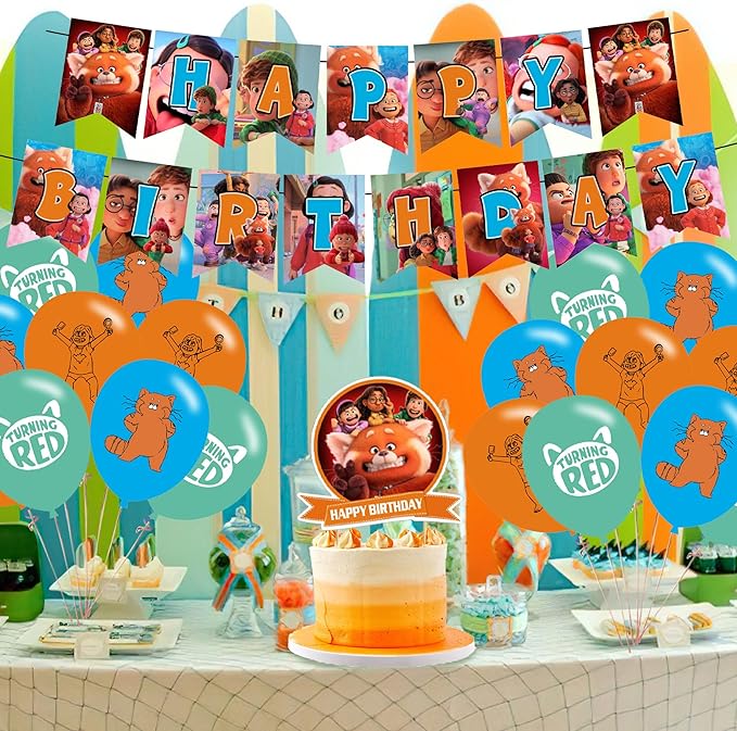 Red Panda Party Decorations,Red Panda Birthday Party Supplies Includes Banner- Cake Topper - 24 Cupcake Toppers - 18 Balloons