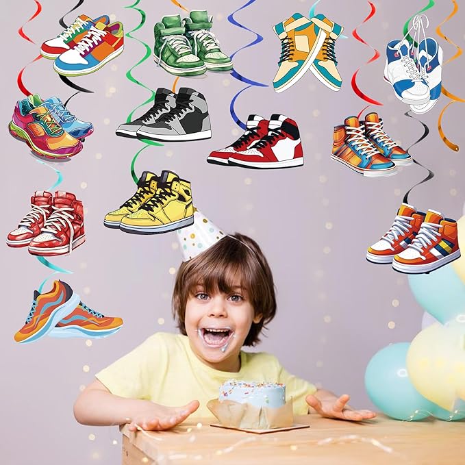 24Pcs Sneaker Hanging Swirls, Sneaker Party Decorations, Sneaker Shoes Ceiling Swirls Streamer Decorations for Sport Shoes Birthday Baby Shower Decor Supplies