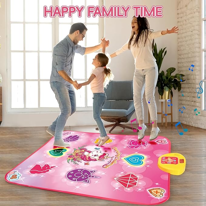 Unicorn Dance Mat, Unicorn Toys for Girls Age 4-6, Girls Toys Age 6-8, Adjustable Volume with LED, 6 Game Modes, Electronic Dancing Mat as Christmas Birthday Gift for 3 4 5 6 7 8 9+ Girls