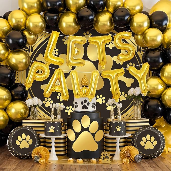 Lets Pawty Balloons Banner 40 Inch,Gold Dog Birthday Decorations,Paw Foil Letter Balloon for Dogs Paw Pet Puppy Theme Party Supplies