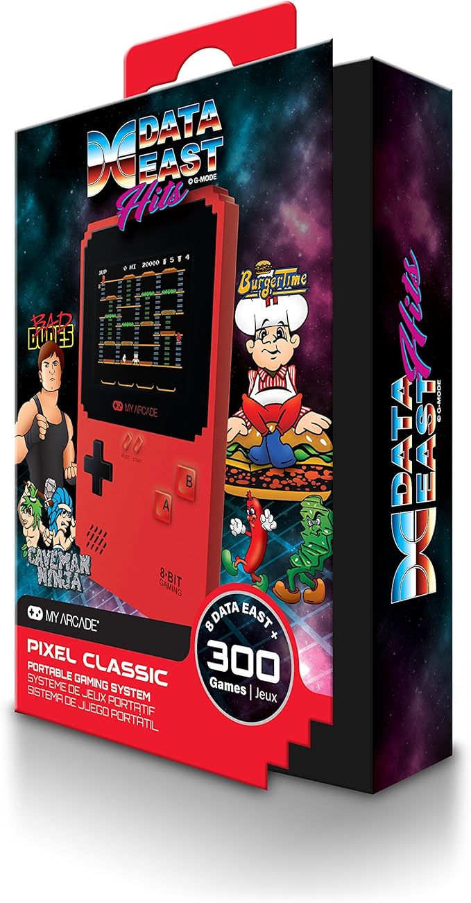 My Arcade Pixel Classic - Handheld Game Console - 300 Retro Style Games Plus 8 Data East Classics - Lightweight Compact Size - Battery or Micro USB Powered - for Kids
