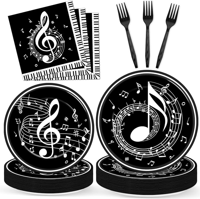 96PCS Musical Note Party Paper Plates and Napkins Music Themed Tableware Musical Notes Dinnerware Disposable Paper Plates for Baby Shower Music Concert Birthday Karaoke Christmas Decorations