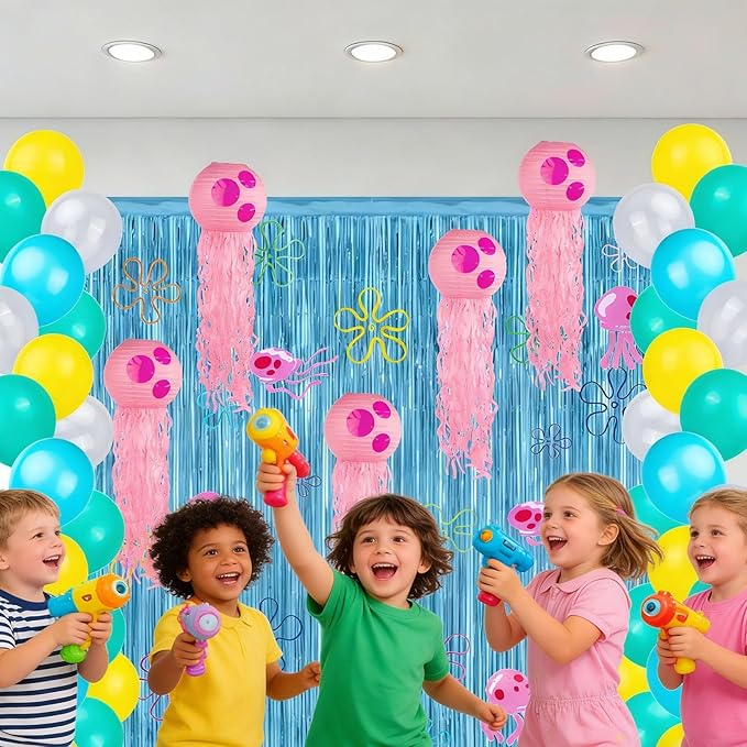 Yellow Cartoon Party Decorations Jellyfish Flowers Hanging Swirls Cartoon Ocean Theme Hanging Decor Under the Sea Party Decorations Photo Props Background for Birthday Party Supplies