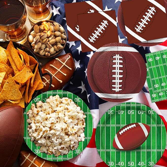 Football Party Supplies Kit, Serves 50 Football Party Decorations Includes Dinner Plates, Dessert Plates, Napkins Perfect for Football Birthday Game Day Tailgate Decorations