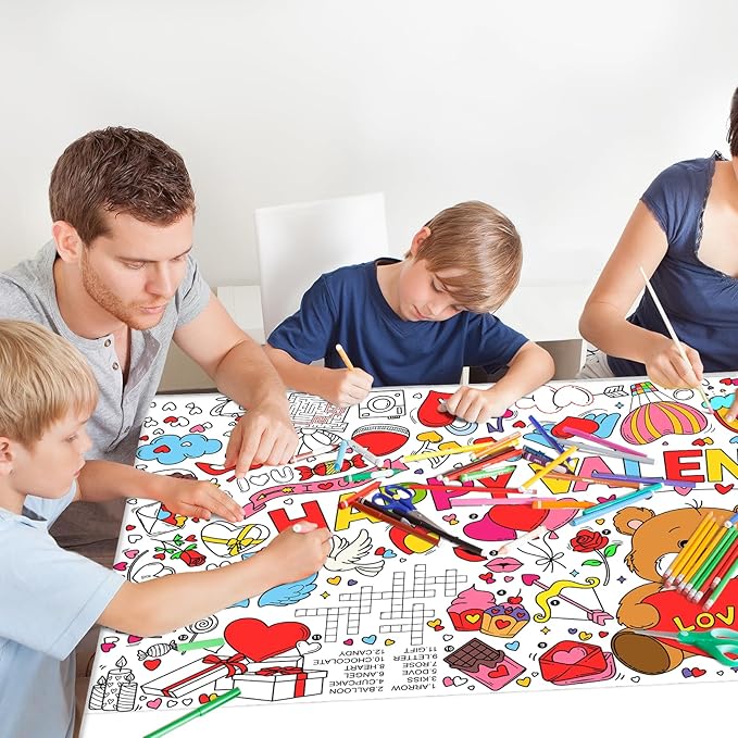 Gatherfun Valentine's Day Activity Poster - 31.5 x 72 Inches, Happy Valentine's Day Party, Versatile Paper Coloring Banner/Table Cover for School Parties and Special Events Decoration