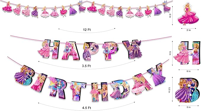 Barbe Theme Birthday Party Supplies - Decoration Set for Home Celebration, Cartoon Theme Party Décor Kit with Banner, Cake Topper and Table Decoration Accessories for Event Setup