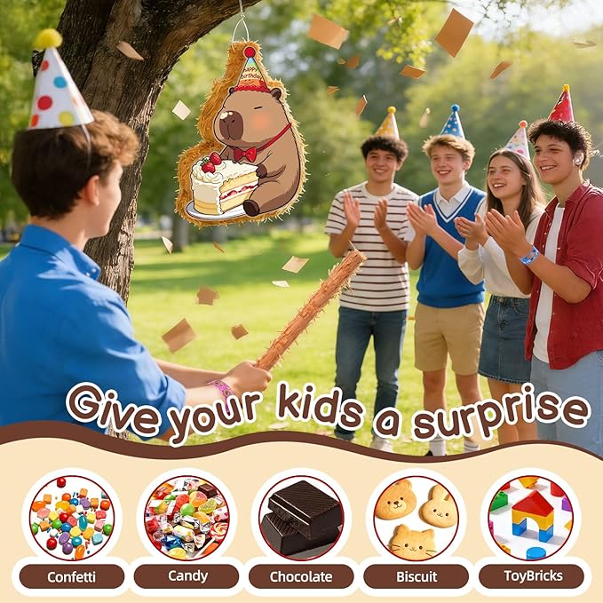 Capybara Piñata Party Set Animal Themed Birthday Party Supplies with Pencils Snap Bracelets Stamps Keychains Stickers for Birthday Baby Shower Party