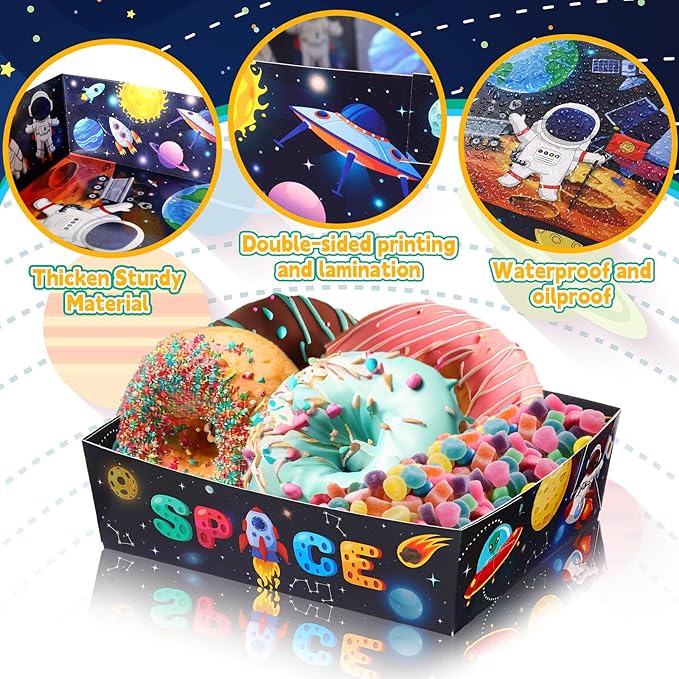 Mifoci 36 Pack Outer Space Birthday Party Decorations Space Themed 5 lb Large Solar System Planet Nacho Boats Severing Food Trays for Kids Astronaut Galaxy Party Supplies