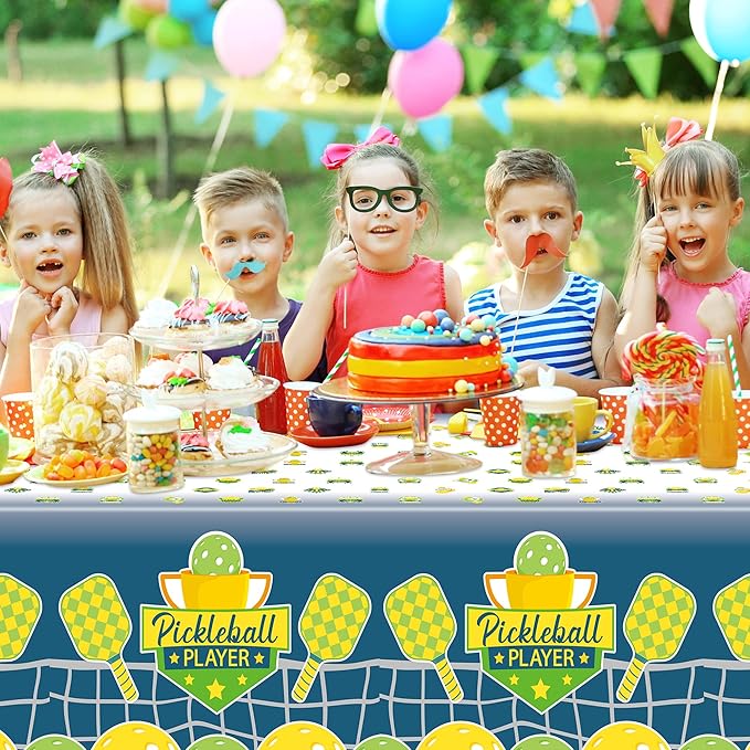 6 Packs Green Pickleball Tablecloth Disposable Waterproof Rectangle Plastic Table Cover Pickleball Player Sports Theme Indoor Outdoor Tablecloth Pickleball Party Favor Decor (54x108 Inch)