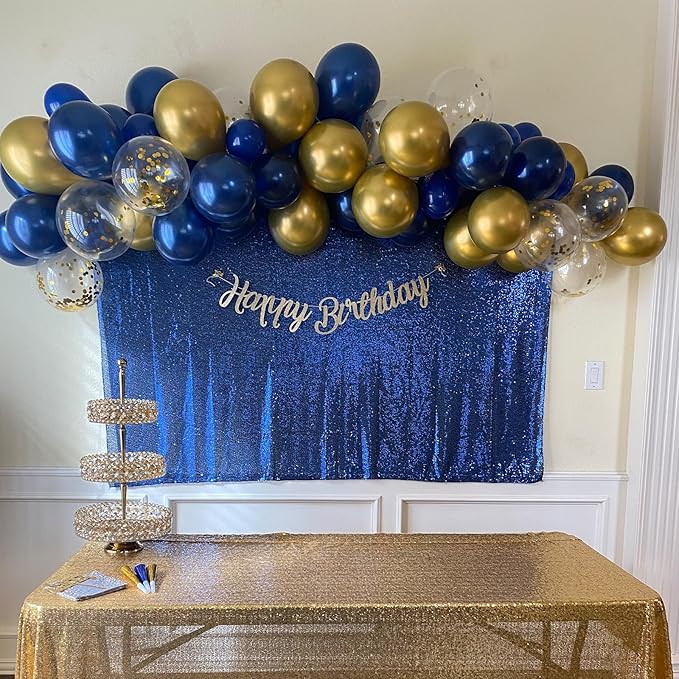Navy Blue and Gold Balloons, 60 Packs 12 inch Navy Blue and Metallic Chrome Gold Confetti Balloons with Ribbons for Birthday, Baby Shower, Graduation, Eid Ramadan Decoration