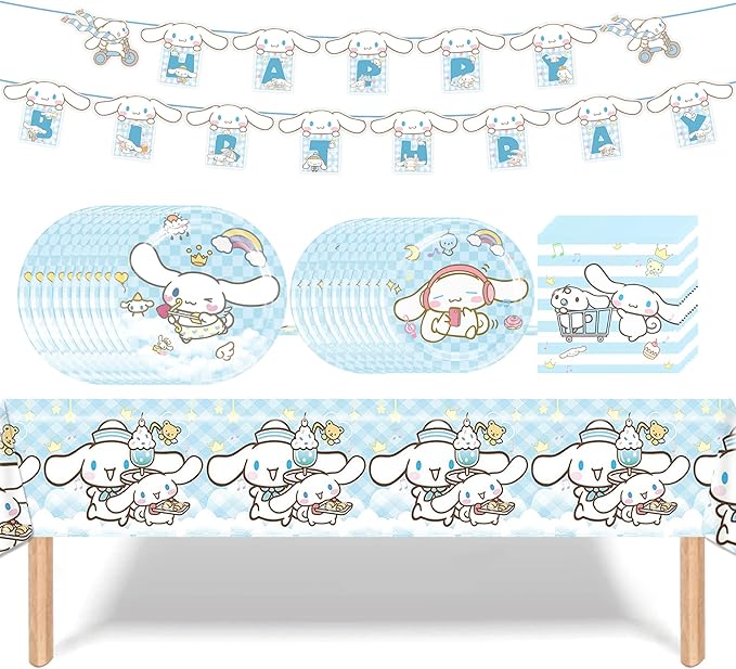 Cartoon Theme Birthday Party Decorations Supplies, Cartoon Party Tableware Include Birthday Banner, Tablecover, 10Pcs 9" Plates, 10Pcs 7" Plates, 20 PCS Napkins