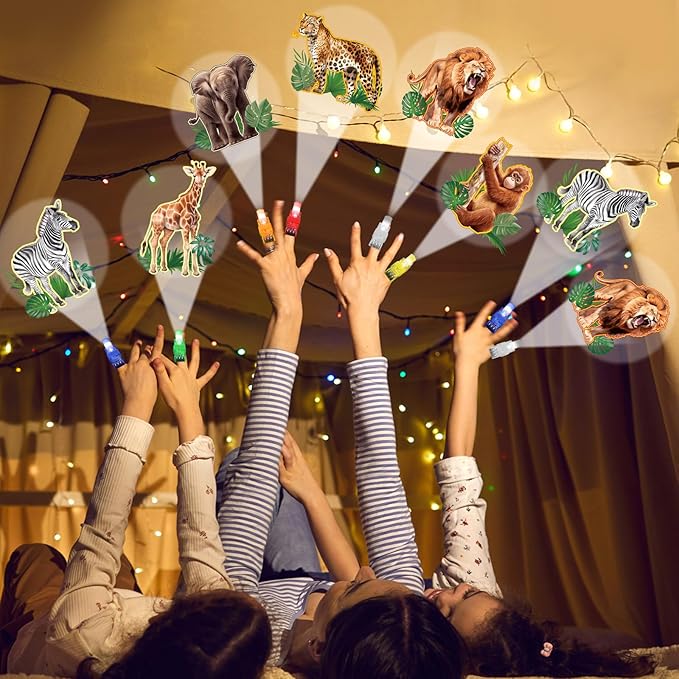 36Pcs Jungle Safari LED Finger Lights Animals Party Favors Glow in the Dark Light Up Finger Lights Forest Wildlife Themed Toys Bulk for Birthday Party Goodie Bag Stuffer Birthday Gifts Classroom Prize