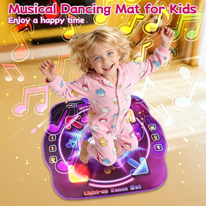 Dance Mat Toys for 3-12 Year Old Kids, Dancing Music Playmat with Light-Up Wireless Bluetooth with 5 Game Modes, Electronic Dance Pad Toys with Adjustable Volume, Birthday Gifts for Girls 3 4 5 6 7 8