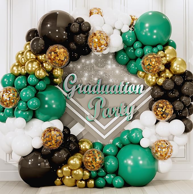 ALL-IN-1 Green Black White Balloons Garland Kit & Arch Small and Large Gold, White, Black Balloons Lime Dark Green Party Decorations for Graduation Birthday Football Soccer Army