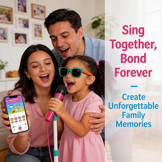 Kids Karaoke Machine with Stand - Adjustable Height,Kids Bluetooth Microphone, Rotating Stage Lights & 20 Dance Songs,Cheer & Clap Sounds for Immersive Stage Performance, Gift for Girls Boys Ages 3-5