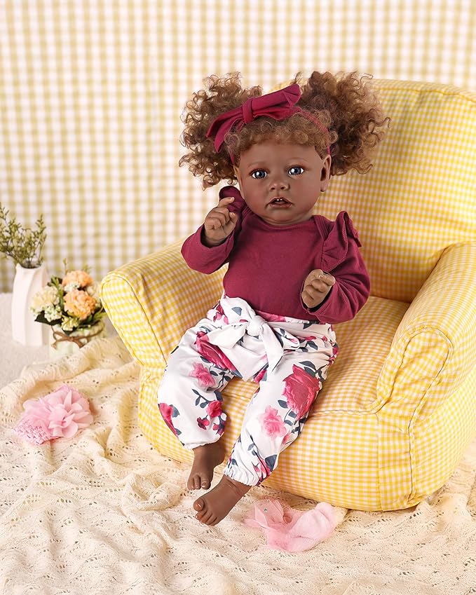 BABESIDE 3 Pcs Reborn Baby Doll Clothes for 17-22 Inch Babydolls, Floral Patterns Lifelike Baby Doll Accessories for Realistic Baby Dolls Girl, Wine Red
