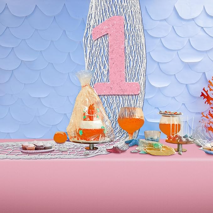 Unittype 6 Pack Fish Net Decorative and Tablecloth Set, Cotton Fishnet and Plastic Table Cover Decorations Set for Nautical Themed Party Baby Shower Pirate Decorations Mermaid Party Supply (Pink)