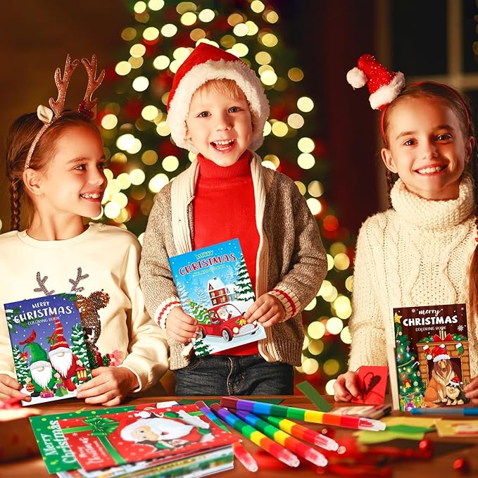 BenLouis 24 Pcs Christmas Mini Coloring Books Kids Xmas Party Favors Small Activity Books Bulk for Kids Holiday Stocking Goodie Bags Stuffers Return Gifts Classroom Travel