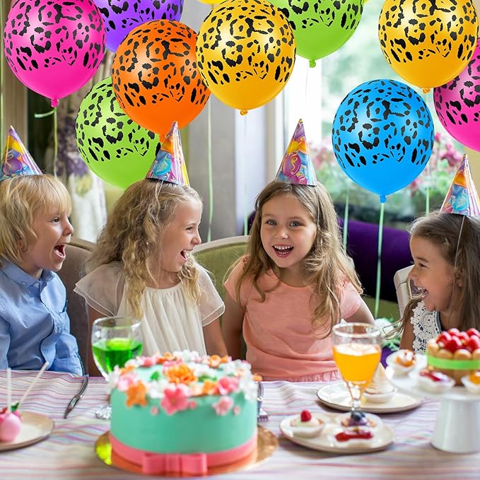 Gejoy 36 Pcs Colorful Neon Cheetah Balloons Leopard Print Balloons 12 Inch Spots Latex Leopard Jungle Animal Decorations for Cheetah Zoo Theme Birthday Party Supplies