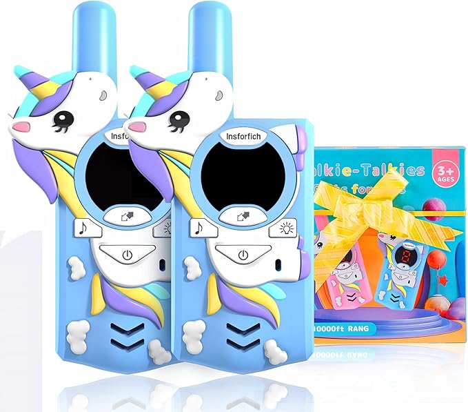 Unicorn Walkie Talkies for Kids,Toys Gifts for 3 4 5 6 7 8 9 Year Old Boys Girls,3 Channels 2 Way Radio Toy, 2 Miles Range for Outside, Camping, Hiking (Blue)…