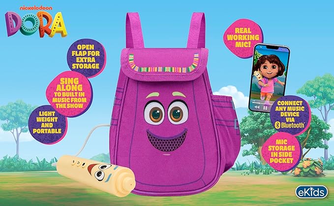 eKids Dora Karaoke Microphone with Boombox, Toddlery Toys with Built-in Music for Kids (Dora)