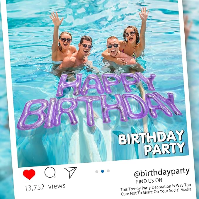 Shappy 20'' Happy Birthday Pool Large Floating Letter Balloons with Adhesive Dots Inflatable Pool Decorations for Summer Birthday Party
