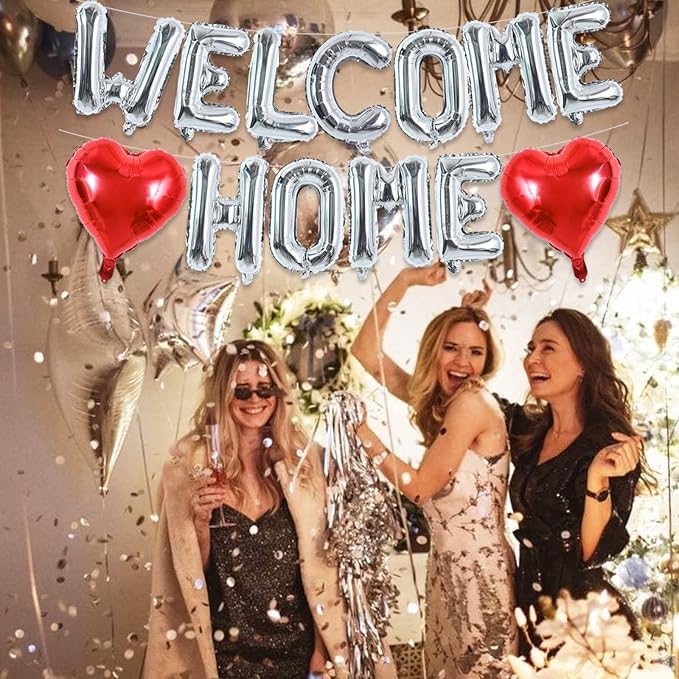TONIFUL Welcome Home Balloons,16 Inch Silver Welcome Home Foil Balloons Banner Welcome Home Party Decorations for Homecoming Party Decorations House Warming Party Family Gathering Supplies